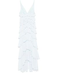 Elisabetta Franchi - Blaues Kleid Mit Perlen Und V-Ausschnitt - Lyst