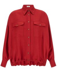 Brunello Cucinelli - Viscose En Linnen Vloeibare Twill Blouse - Lyst