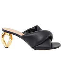 JW Anderson - Schoenen ,Zwart ,Zwarte Leren Sandalen Met Hak - Lyst