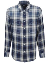 DSquared² - Overhemden ,Veelkleurig ,Katoen Blauw Geruite Katoenen Overhemd Aw 25 - Lyst