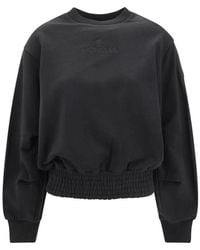Moncler - Hoodies & Sweatvesten ,Zwart ,Katoen Geribbelde Crew Neck Sweater - Lyst