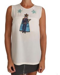 Dolce & Gabbana - Tops ,Wit ,Pailletten Witte Zijden Kristallen Pailletten Fee T-Shirt - Lyst