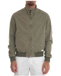Fay - Jassen ,Groen ,Katoen Stone Washed Bomberjack Met Gebreide Manchetten - Lyst