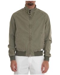 Fay - Jassen ,Groen ,Katoen Stone Washed Bomberjack Met Gebreide Manchetten - Lyst