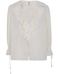 Chloé - Overhemden ,Wit ,V-Hals Klassiek Shirt - Lyst
