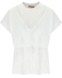 Twin Set - Weißes t-shirt mit rüschen-spitze - Lyst