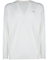 Prada - Truien & Vesten ,Wit ,Kasjmier Chest Logo Cashmere V-Neck - Lyst
