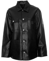 Carhartt - Glänzende lederjacke mit quadratischem label - Lyst