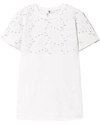 Twin Set - Maxi t-shirt mit kurzen ärmeln und sangallo-stickerei - Lyst