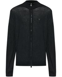 Emporio Armani - Truien & Vesten ,Zwart ,Wol Effen Gebreid Vest Van Zuivere Scheerwol Met Volledige Ritssluiting - Lyst
