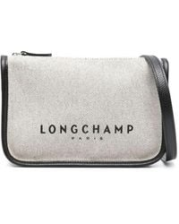 Longchamp - Canvas-lederschultertasche mit logoaufdruck - Lyst