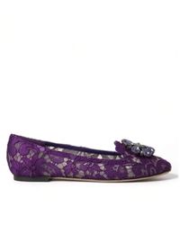 Dolce & Gabbana - Lila taormina spitze kristall flache schuhe - Lyst