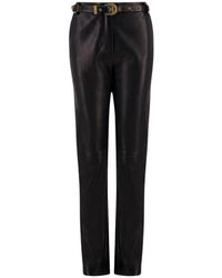 Balmain - Zwarte Leren Rechte Broek - Lyst