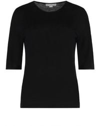 Vince - Truien & Vesten ,Zwart ,Satijn Satijnen Bies Wool T-Shirt Met Ellebooglange Mouwen - Lyst