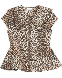 Ganni - Blouse Met Peplum En Ruches - Lyst