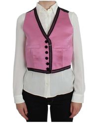 Dolce & Gabbana Silk Button Front Torero Vest Top - Roze