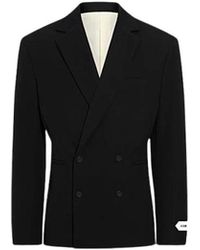Jacquemus - Jassen ,Zwart ,Leer Getailleerde Gekruiste Blazer - Lyst