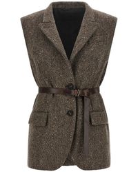 Brunello Cucinelli - Gilet Met Visgraatpatroon En Ceintuur - Lyst