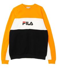Fila - Hoodies & Sweatvesten ,Veelkleurig ,Katoen Lichtgewicht Crewneck Sweatshirt Zwart/Oranje/Wit - Lyst
