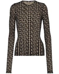 Balmain - Tops ,Zwart ,Leer Monogram Fluwelen Top - Lyst