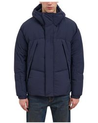 JG1 - Jassen ,Blauw ,Leer Gewatteerde Jas Met Capuchon - Lyst