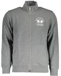 La Martina - Hoodies & Sweatvesten ,Grijs ,Grijze Zip-Up Sweater Met Borduurwerk - Lyst
