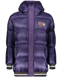 Herno - Jassen ,Paars ,Polyester Gestreepte Gewatteerde Jas Met Capuchon En Voorpatch - Lyst