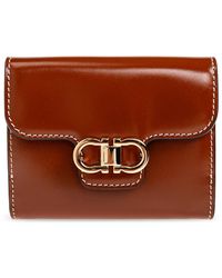 Ferragamo - Accessoires ,Bruin ,Leer Gancini Compact Portemonnee - Lyst