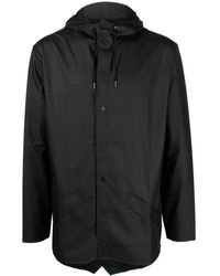 Rains - Jassen ,Zwart ,Polyester Korte Waterdichte Jas Met Trekkoord - Lyst