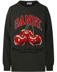 Ganni - Truien & Vesten ,Groen ,Wol Oversized Graphic Wool Mix Sweater - Lyst