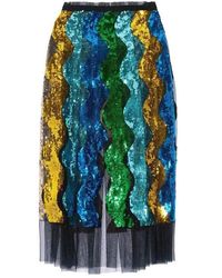 Gucci Sequinned Plissé Tule Midi Rok - Blauw