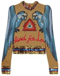 Gucci Sequin Verfraaid Intarsia Gebreide Trui L - Blauw