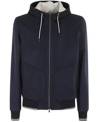 L.B.M. 1911 - B.M. 1911, ,Hoodies & Sweatvesten ,Blauw ,Wol Wollen Rits Hoodie Contrast Trim - Lyst