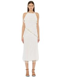 Christopher Esber - Kleedjes ,Wit ,Polyester Witte Franje Midi Jurk Kantafwerking - Lyst