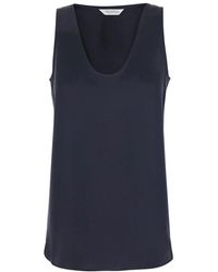 Max Mara - Blauwe Zijden Mouwloze Ronde Hals Top - Lyst