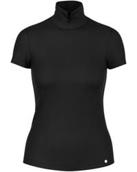Marc Cain - Tops ,Zwart ,Katoen T-Shirt Met Opstaande Kraag - Lyst