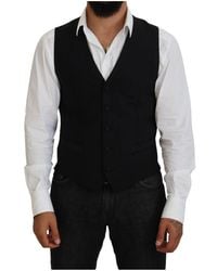 Dolce & Gabbana - Gilet formale doppiopetto a righe in lana nera - Lyst
