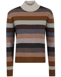 Tory Burch - Gestreepte Wol-Kasjmier Trui Bruin - Lyst