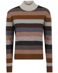 Tory Burch - Gestreepte Wol-Kasjmier Trui Bruin - Lyst