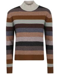 Tory Burch - Gestreepte Wol-Kasjmier Trui Bruin - Lyst