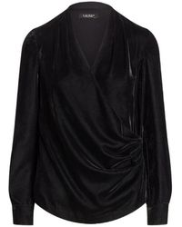 Ralph Lauren - Overhemden ,Zwart ,Zwarte Kruisende Velvet Blouse - Lyst