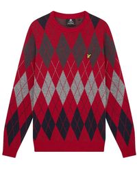 Lyle & Scott - Truien & Vesten ,Rood ,Wol Brih Argyle Crew Neck Jumper - Lyst