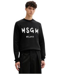 MSGM - Hoodies & Sweatvesten ,Zwart ,Katoen Sweatshirt Met Ronde Hals En Logoprint - Lyst