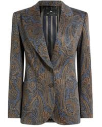 Etro - Jassen ,Blauw ,Leer Single-Breasted Jacquard Jas - Lyst