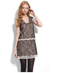 Clio Goldbrenner Organza Lace Sheer Sleeveless Dress - Naturel