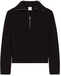 Courreges - Schwarzer Rippstrick-Halb-Zip-Pullover - Lyst