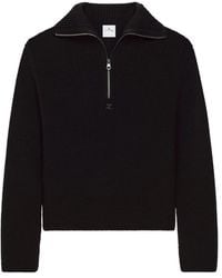 Courreges - Schwarzer Rippstrick-Halb-Zip-Pullover - Lyst