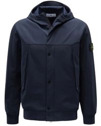 Stone Island - Blauwe Soft Shell Hoodie - Lyst