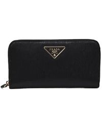 Prada - Accessoires ,Zwart ,Leer Leather Logo Wallet - Lyst