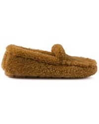 Prada - Bruine Shearling Loafers Elegant Instapper - Lyst